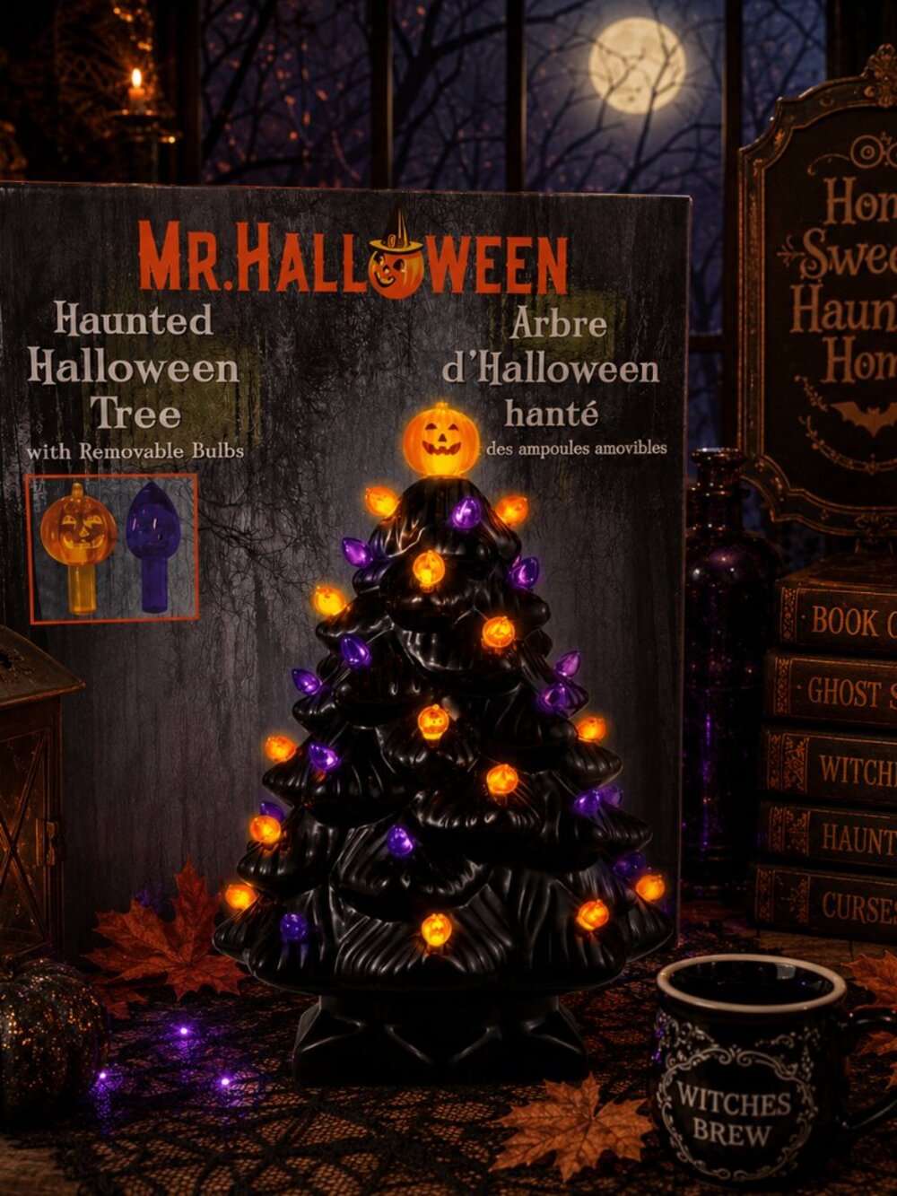 NIB Mr. Halloween 14" Black Ceramic Haunted Tree Light Up Tabletop Decor